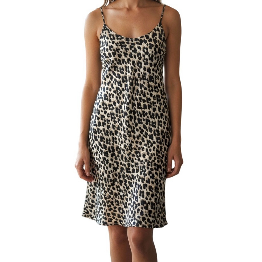 Anatomie Silk Slip Dress Leopard Print Lightweight Packable Size‎ Large